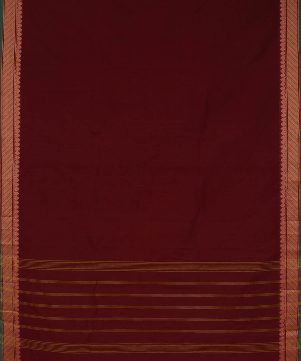 Maroon green chettinadu cotton handwoven kanchi saree