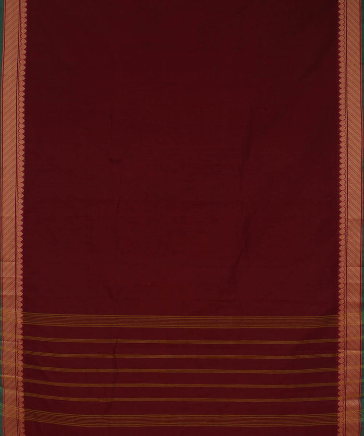 Maroon green chettinadu cotton handwoven kanchi saree