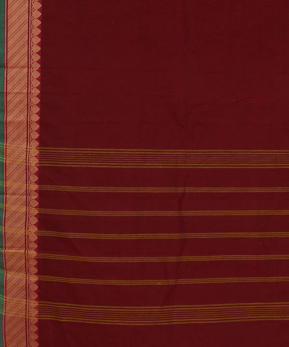 Maroon green chettinadu cotton handwoven kanchi saree