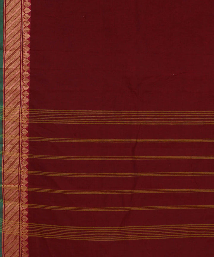 Maroon green chettinadu cotton handwoven kanchi saree