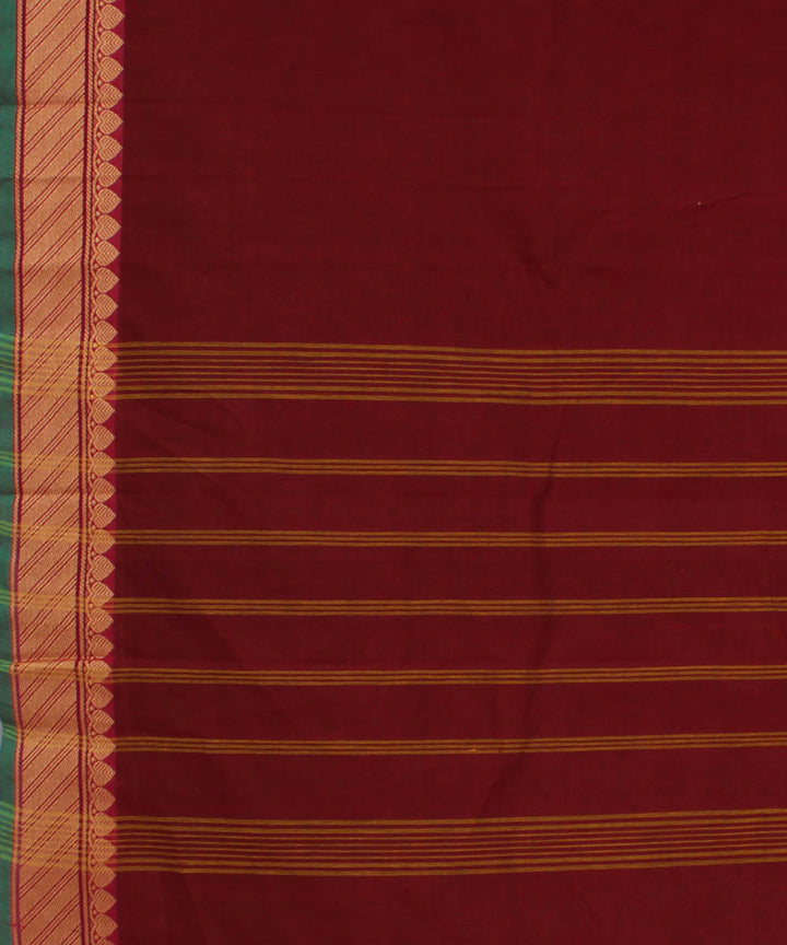 Maroon green chettinadu cotton handwoven kanchi saree