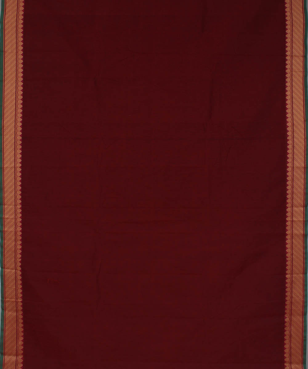 Maroon green chettinadu cotton handwoven kanchi saree
