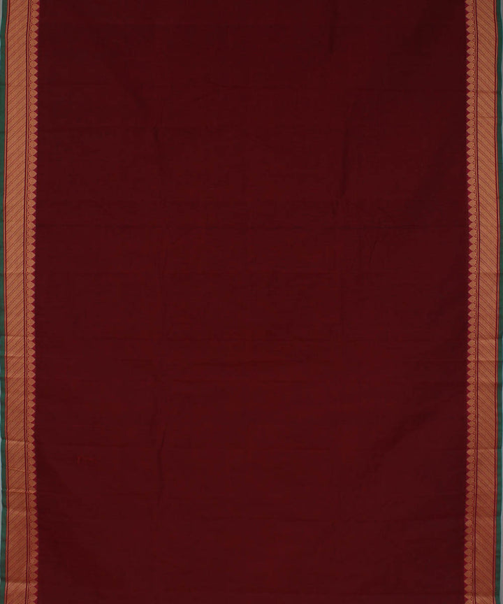 Maroon green chettinadu cotton handwoven kanchi saree