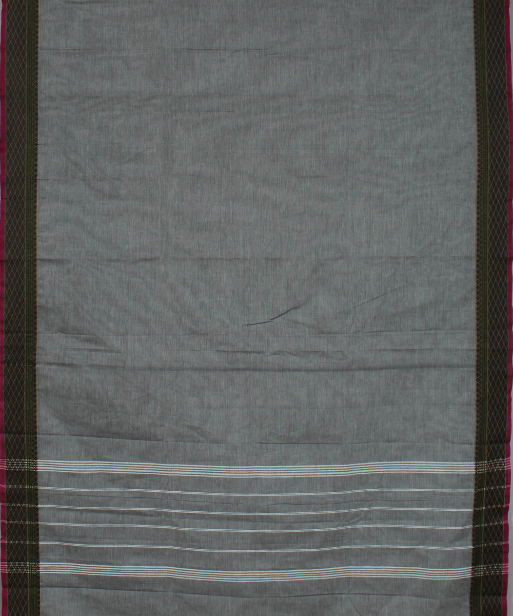 Grey black border chettinadu cotton handwoven kanchi saree