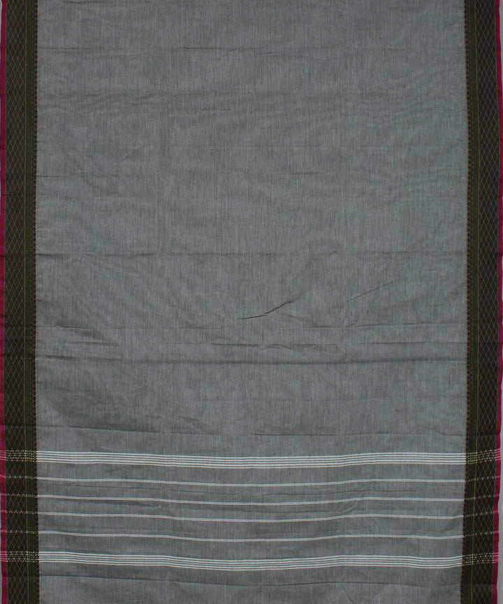 Grey black border chettinadu cotton handwoven kanchi saree