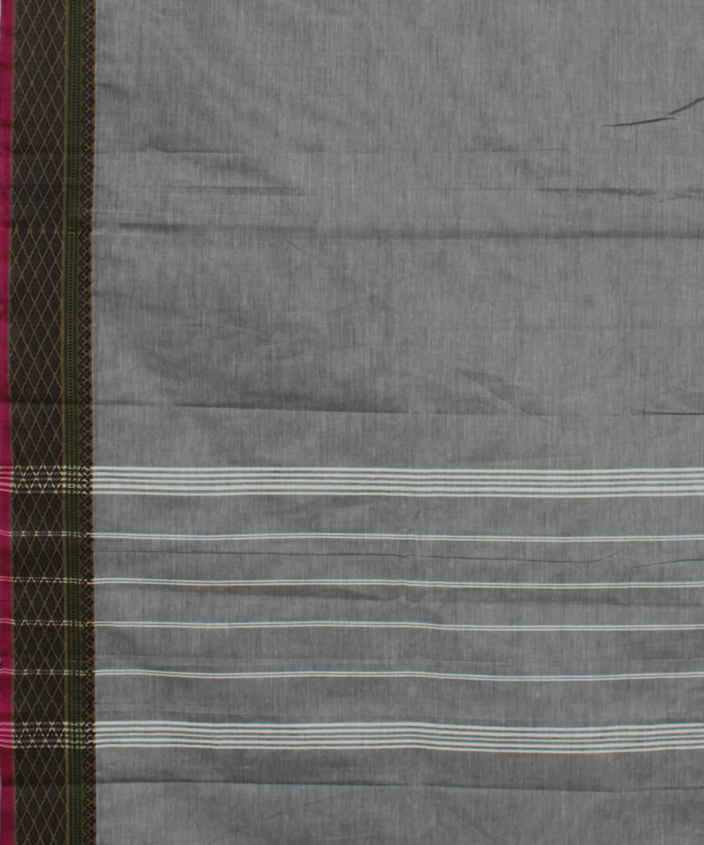 Grey black border chettinadu cotton handwoven kanchi saree