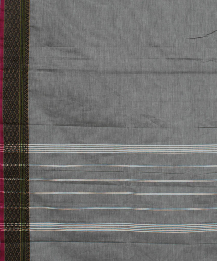 Grey black border chettinadu cotton handwoven kanchi saree