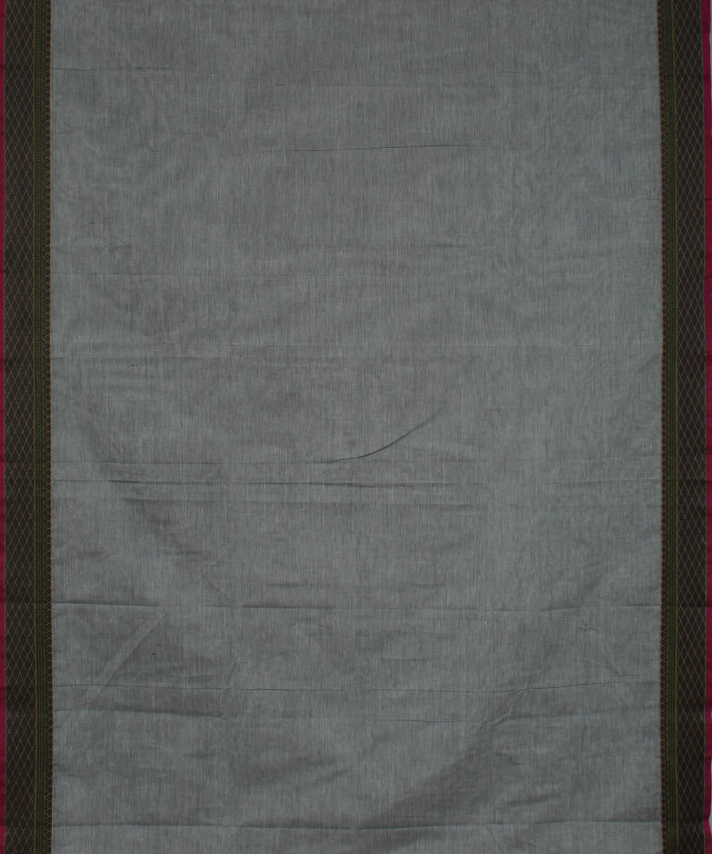 Grey black border chettinadu cotton handwoven kanchi saree