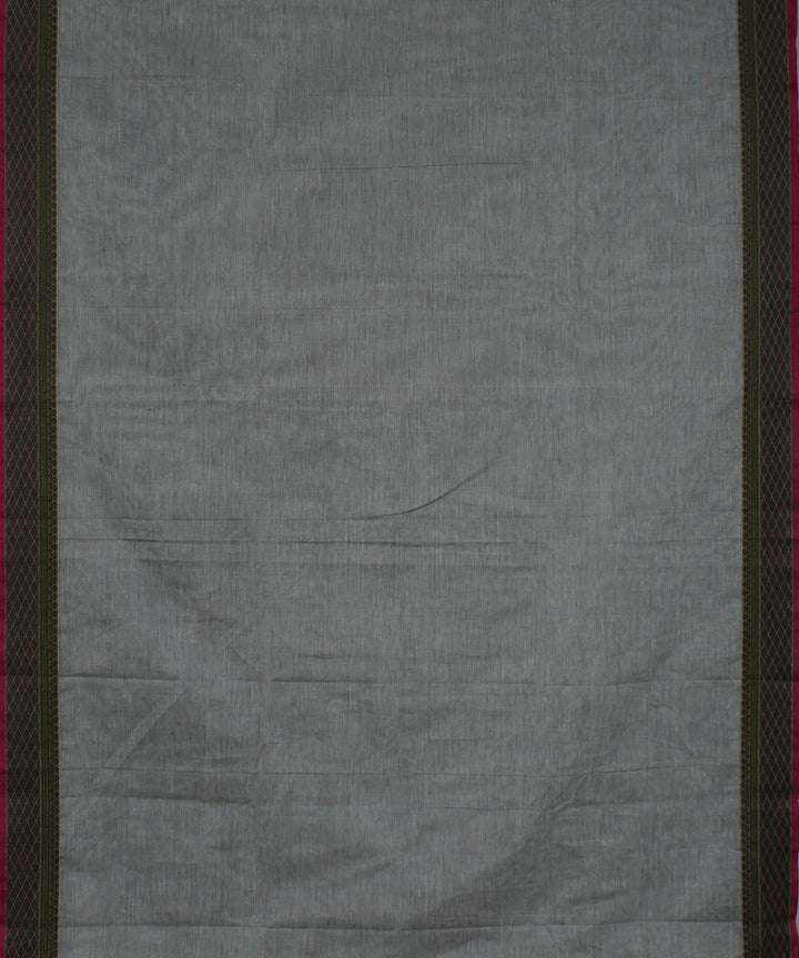 Grey black border chettinadu cotton handwoven kanchi saree