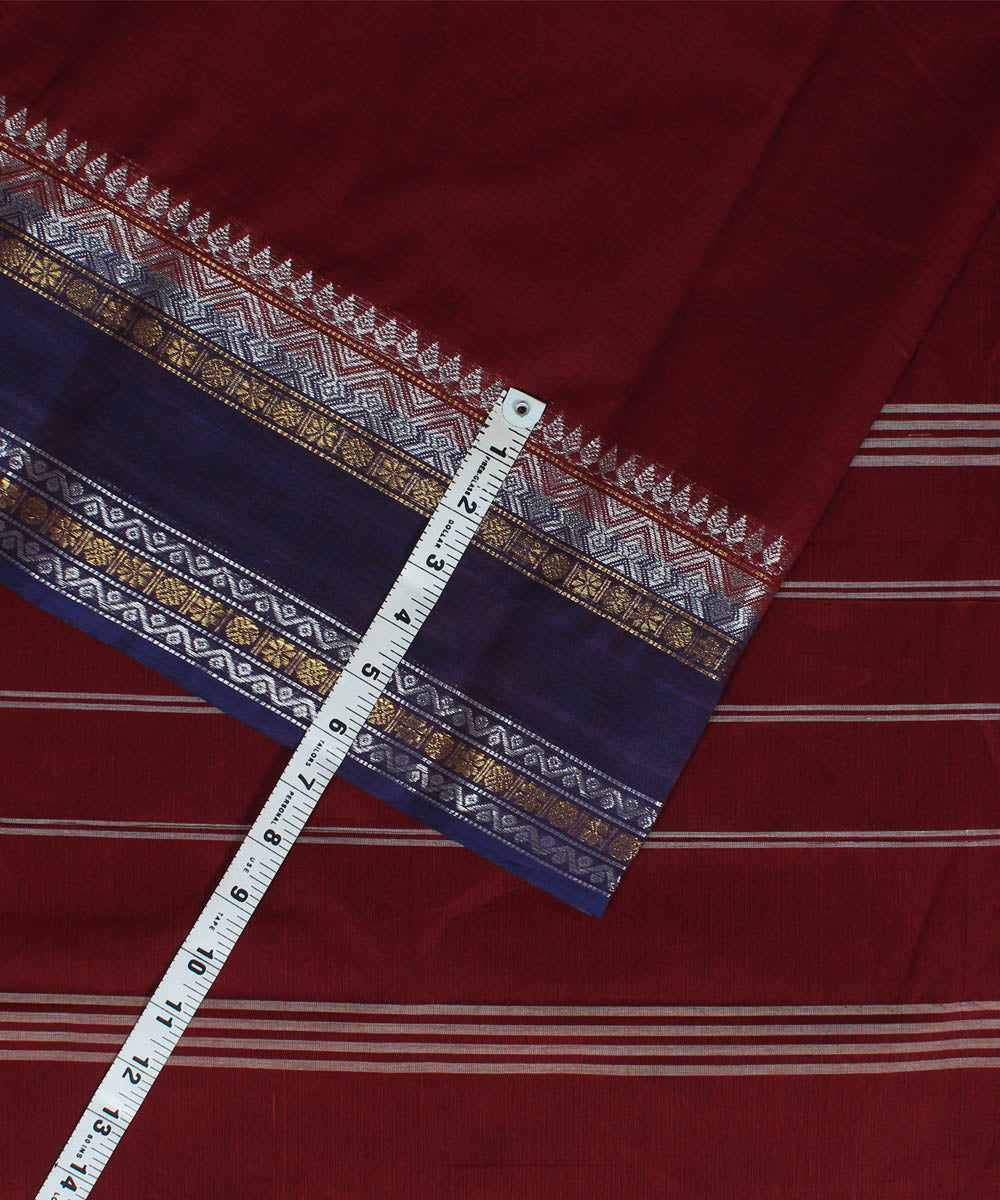 Maroon violet chettinadu cotton handwoven kanchi saree