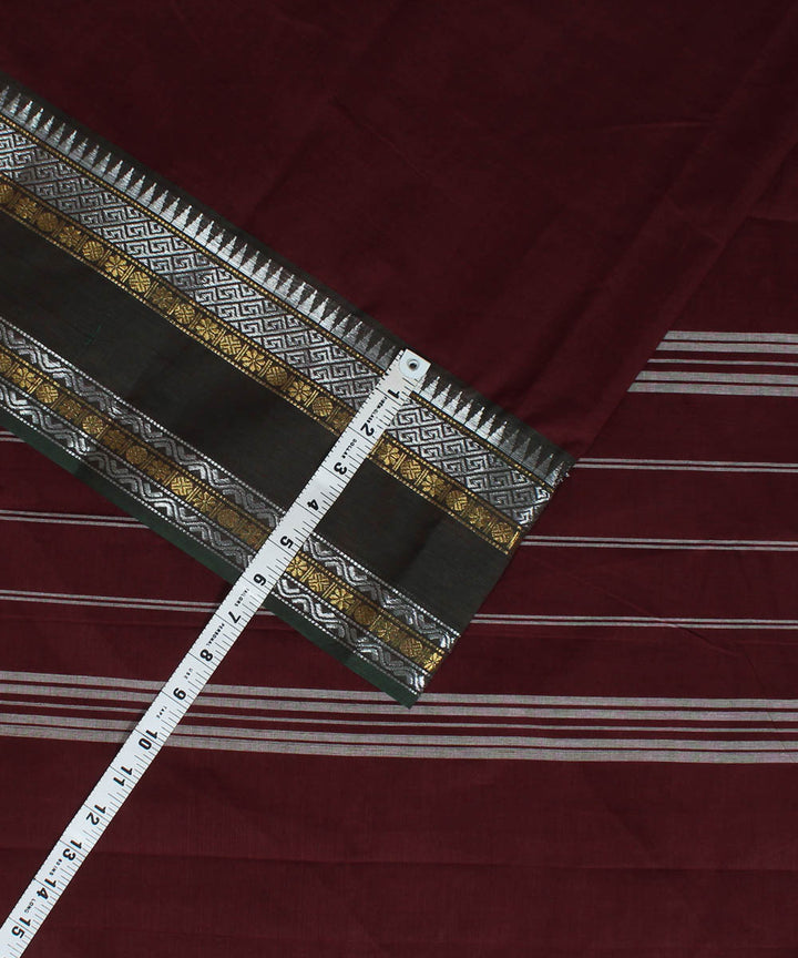 Brown green chettinadu cotton handwoven kanchi saree