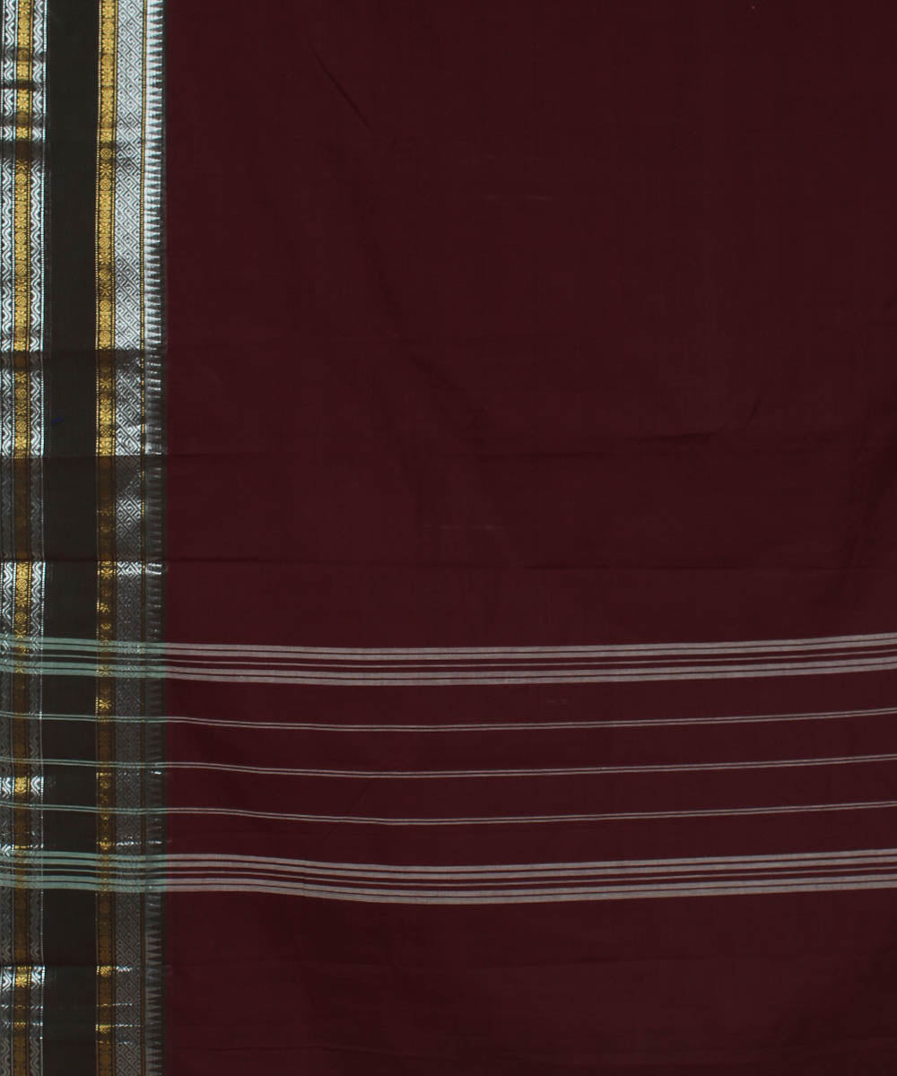 Brown green chettinadu cotton handwoven kanchi saree