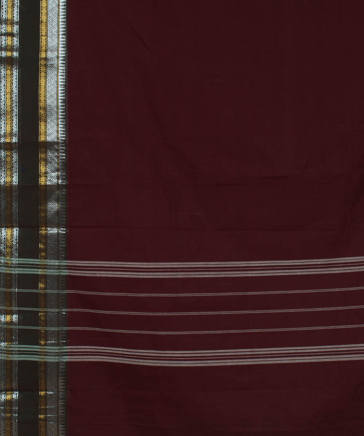 Brown green chettinadu cotton handwoven kanchi saree