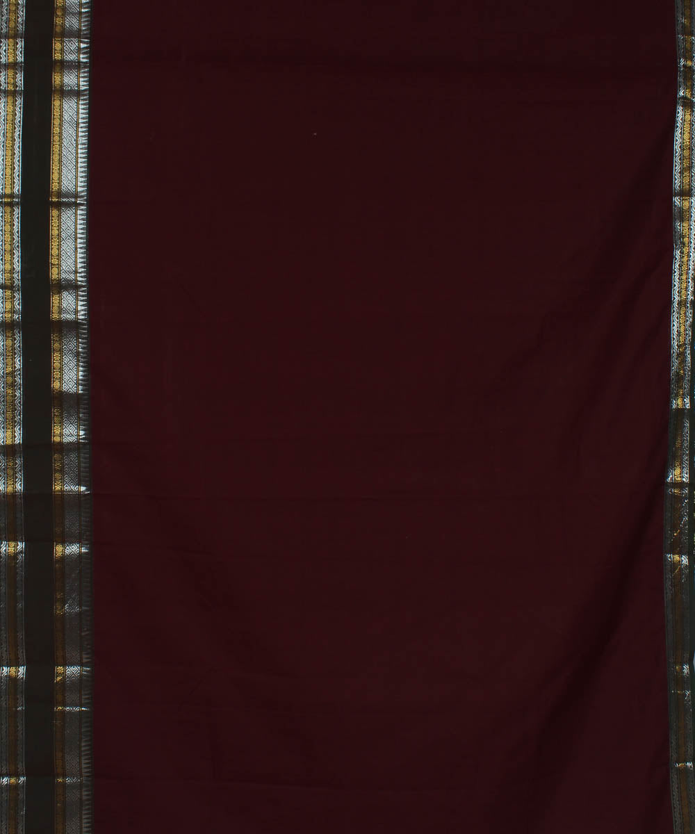 Brown green chettinadu cotton handwoven kanchi saree