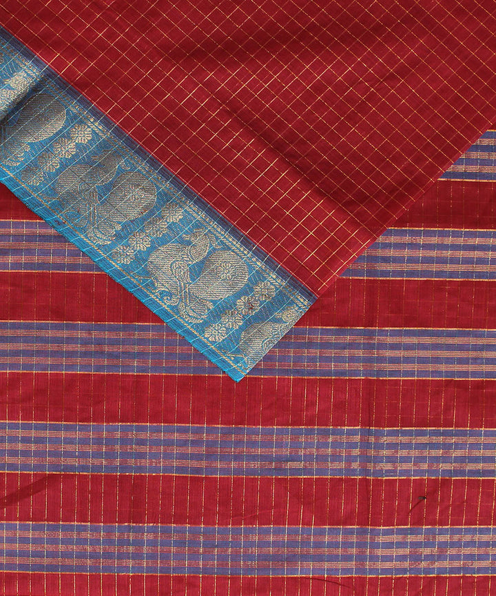 Maroon blue handwoven chettinadu saree