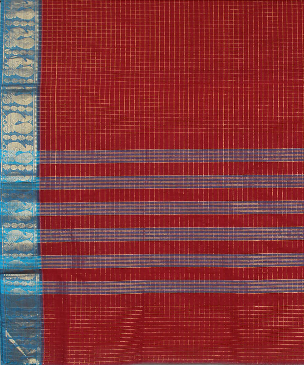 Maroon blue handwoven chettinadu saree