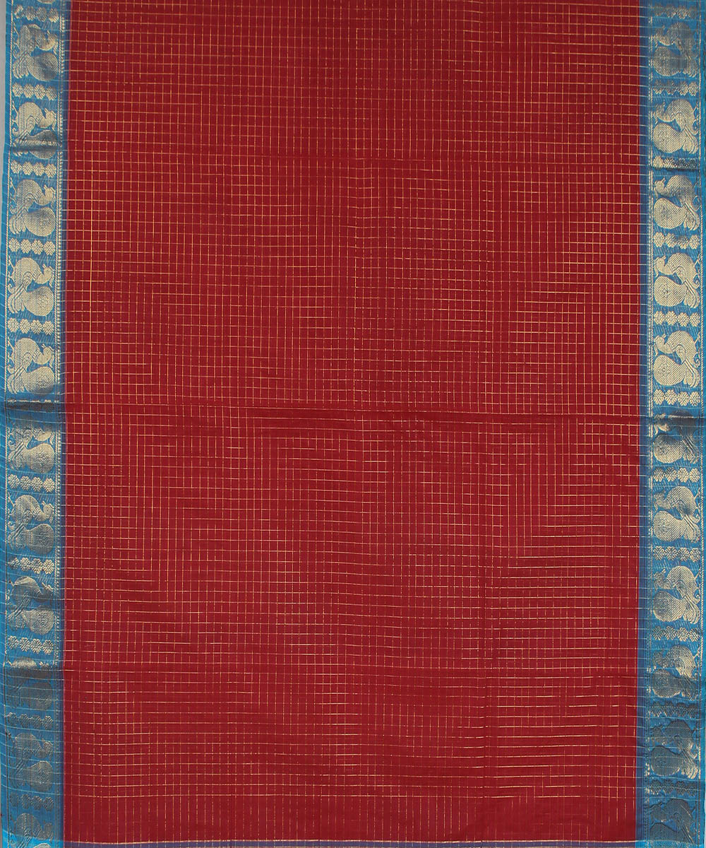 Maroon blue handwoven chettinadu saree