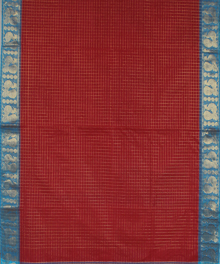 Maroon blue handwoven chettinadu saree