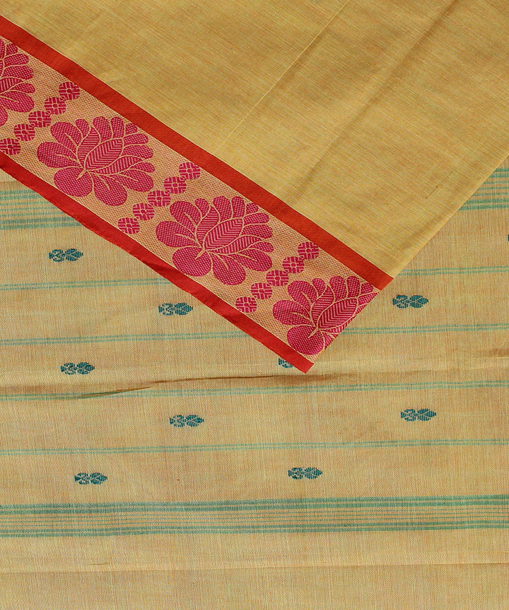 Light mustard red handwoven chettinadu saree