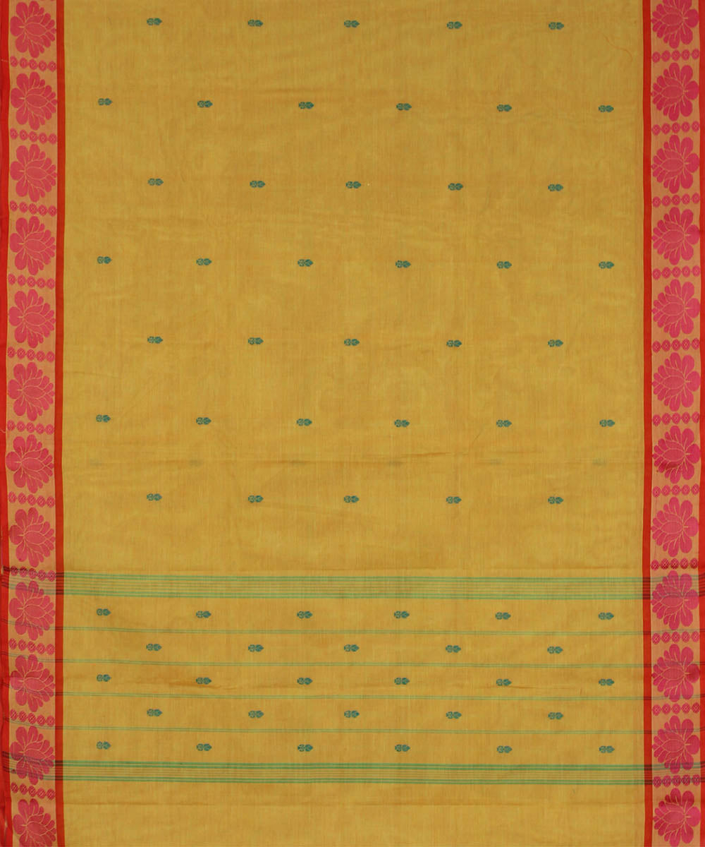 Light mustard red handwoven chettinadu saree