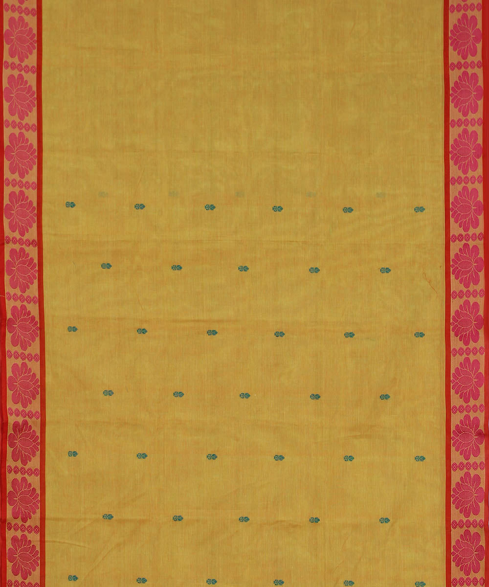 Light mustard red handwoven chettinadu saree