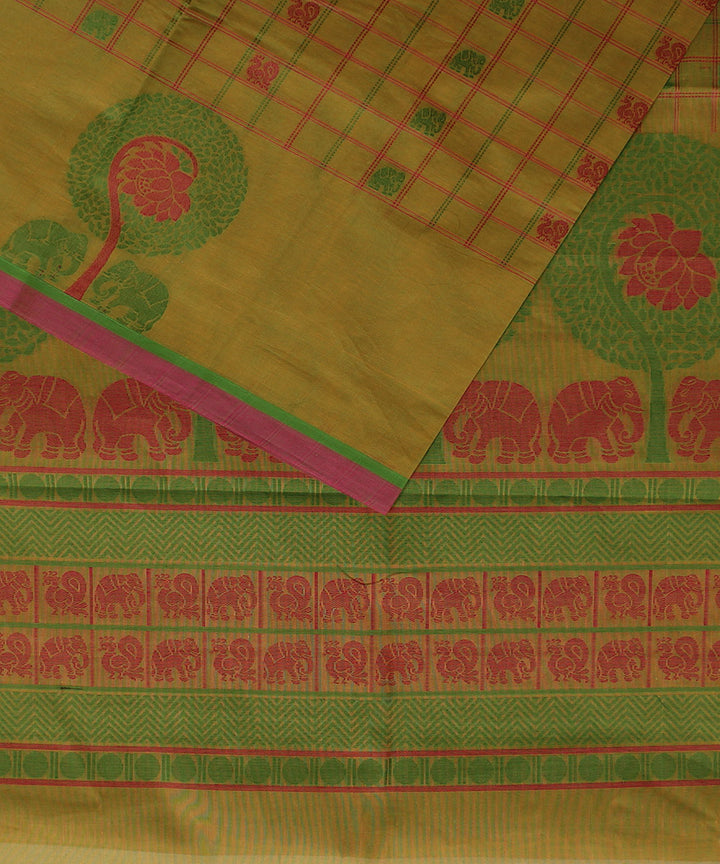 Lime green yaali vana singaram cotton handwoven chettinadu saree