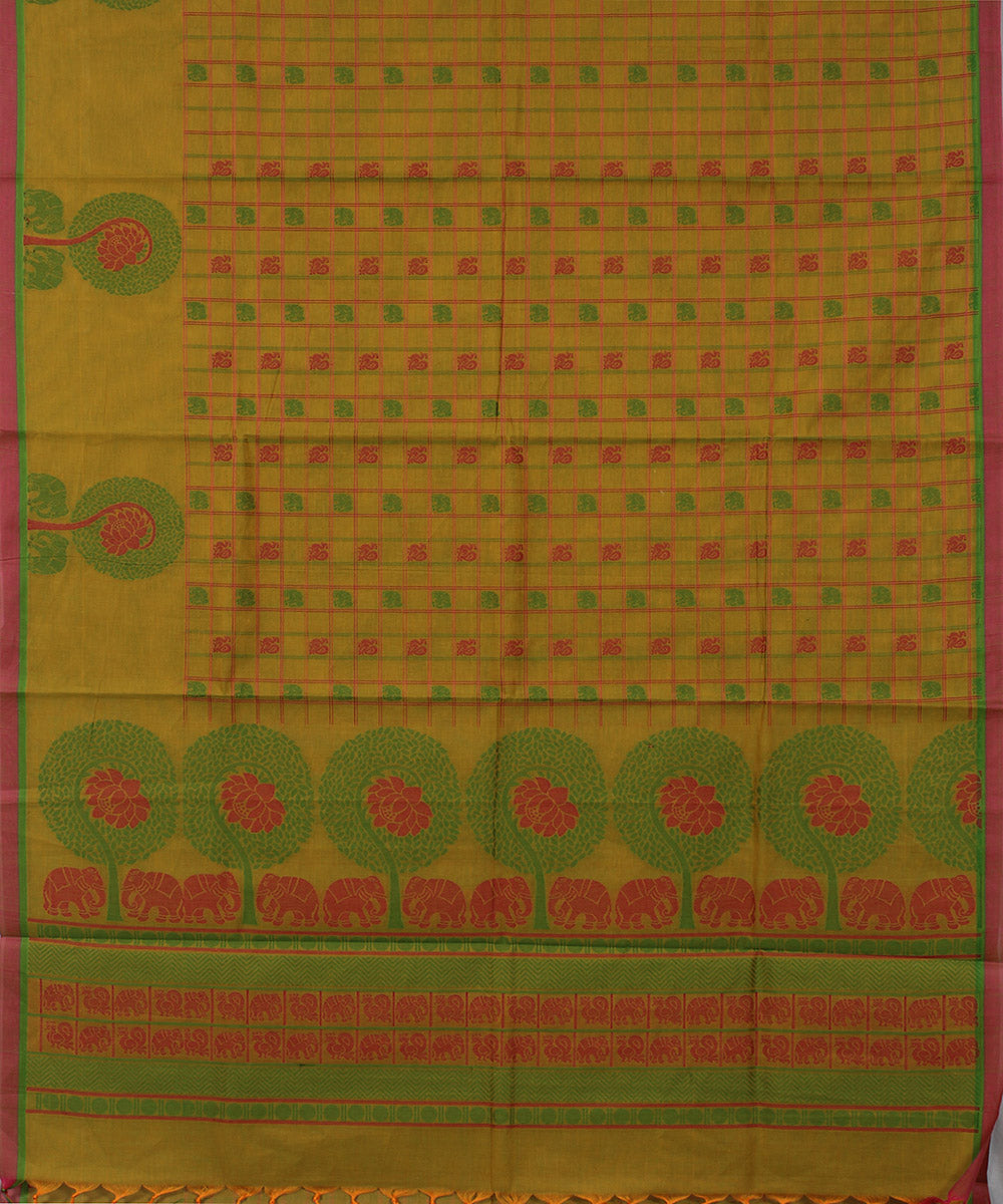 Lime green yaali vana singaram cotton handwoven chettinadu saree
