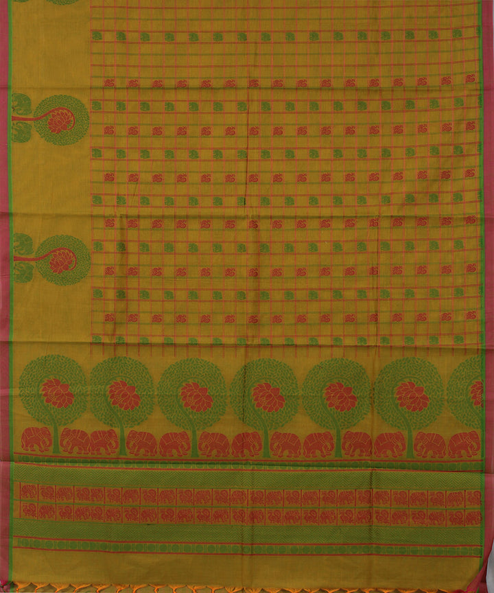 Lime green yaali vana singaram cotton handwoven chettinadu saree