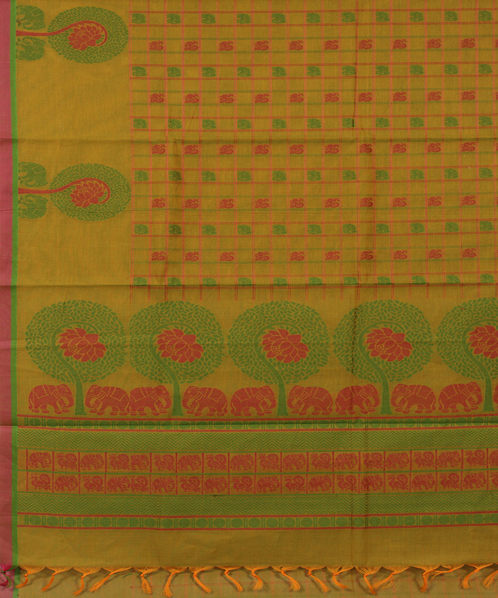 Lime green yaali vana singaram cotton handwoven chettinadu saree