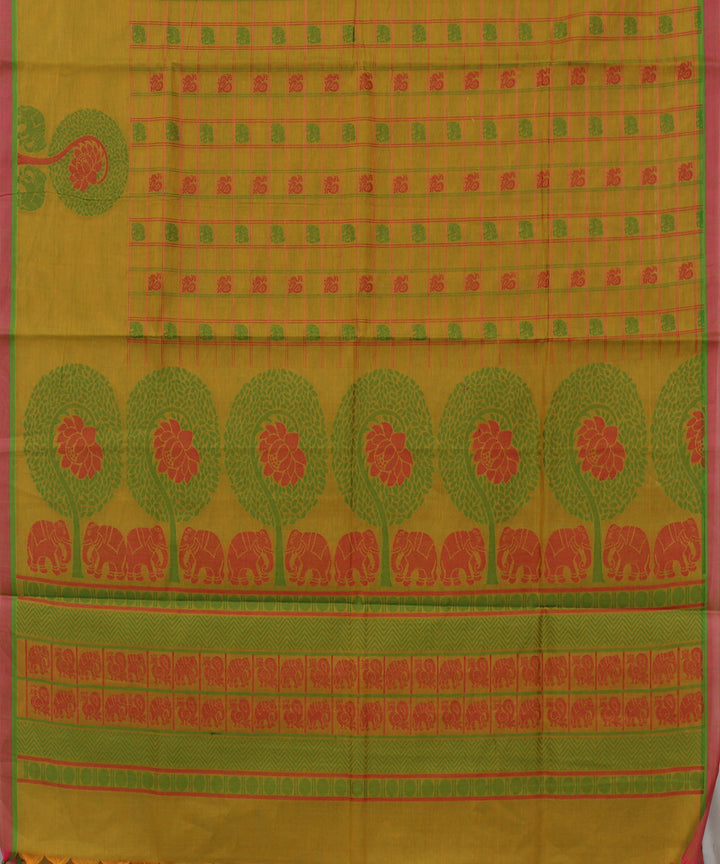 Lime green yaali vana singaram cotton handwoven chettinadu saree