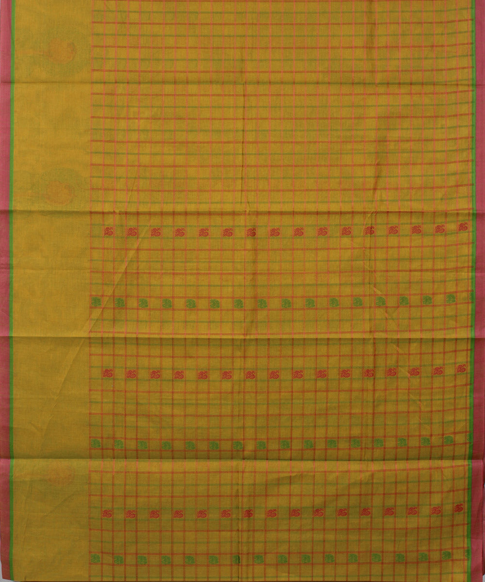 Lime green yaali vana singaram cotton handwoven chettinadu saree