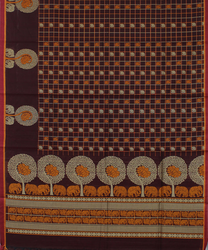 Maroon yaali vana singaram cotton handwoven chettinadu saree