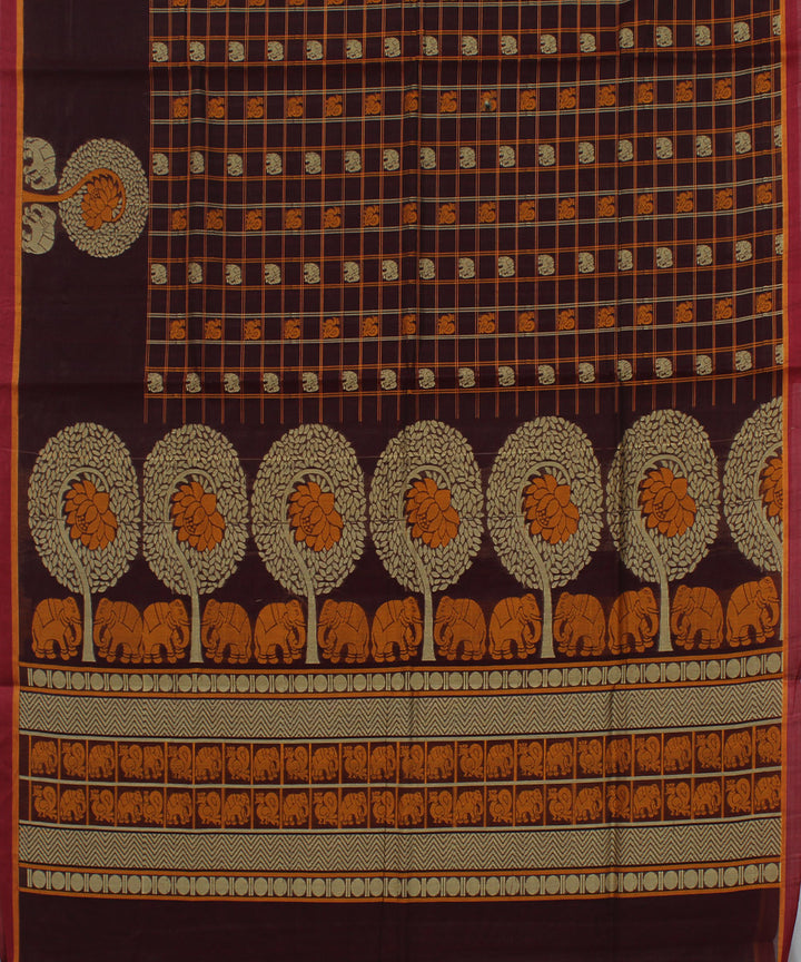 Maroon yaali vana singaram cotton handwoven chettinadu saree