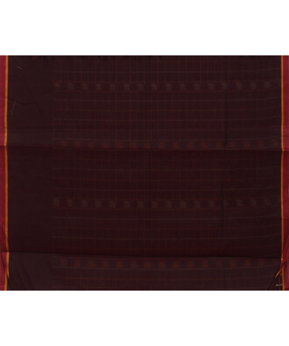 Maroon yaali vana singaram cotton handwoven chettinadu saree