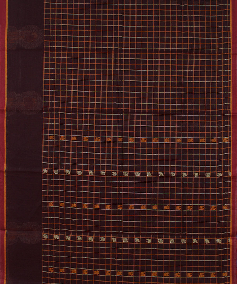 Maroon yaali vana singaram cotton handwoven chettinadu saree