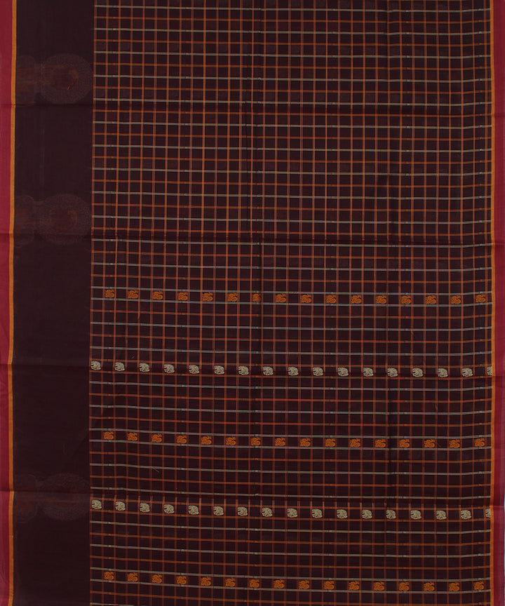 Maroon yaali vana singaram cotton handwoven chettinadu saree