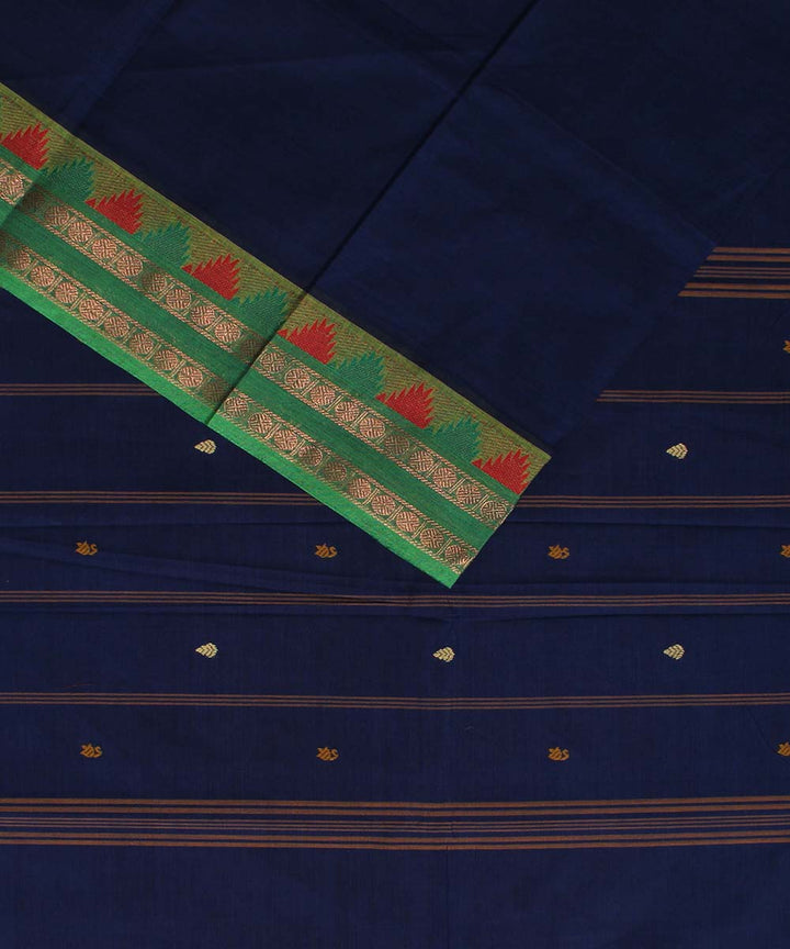 Navy blue thalhampu temple border cotton handwoven chettinadu saree
