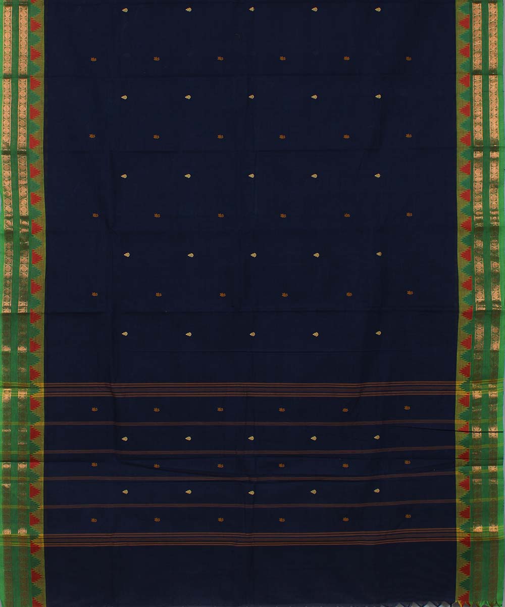 Navy blue thalhampu temple border cotton handwoven chettinadu saree