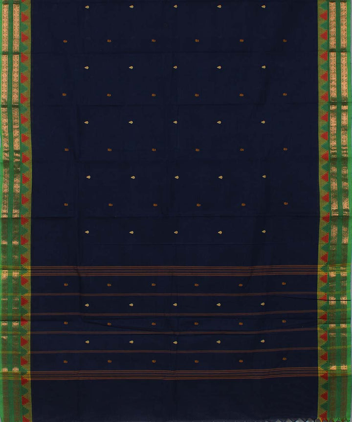 Navy blue thalhampu temple border cotton handwoven chettinadu saree