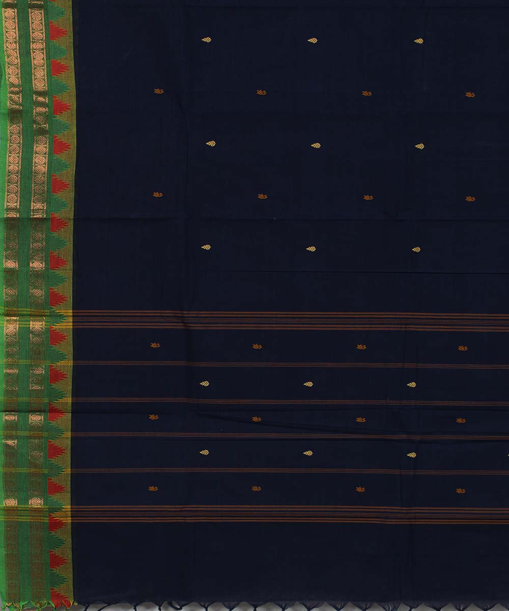Navy blue thalhampu temple border cotton handwoven chettinadu saree
