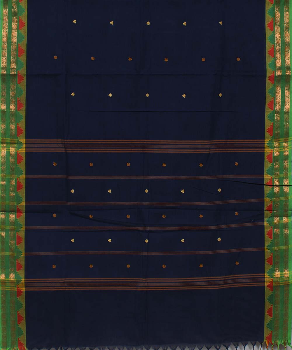 Navy blue thalhampu temple border cotton handwoven chettinadu saree