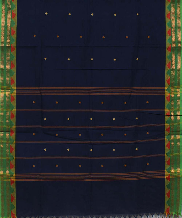 Navy blue thalhampu temple border cotton handwoven chettinadu saree