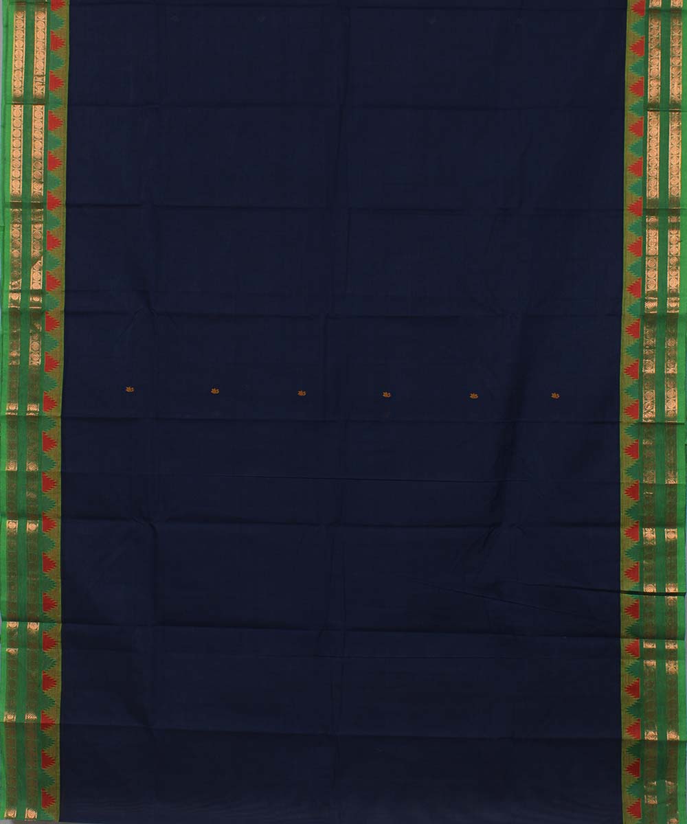Navy blue thalhampu temple border cotton handwoven chettinadu saree