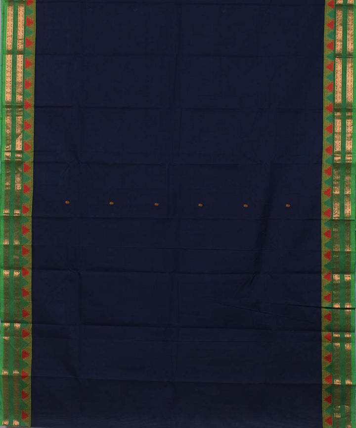 Navy blue thalhampu temple border cotton handwoven chettinadu saree