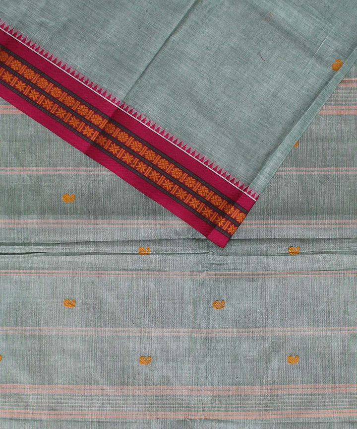 Pale green and pink rudrakshi cotton handwoven chettinadu saree