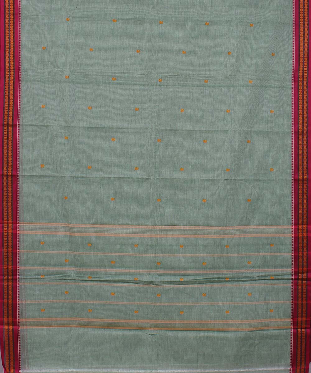 Pale green and pink rudrakshi cotton handwoven chettinadu saree