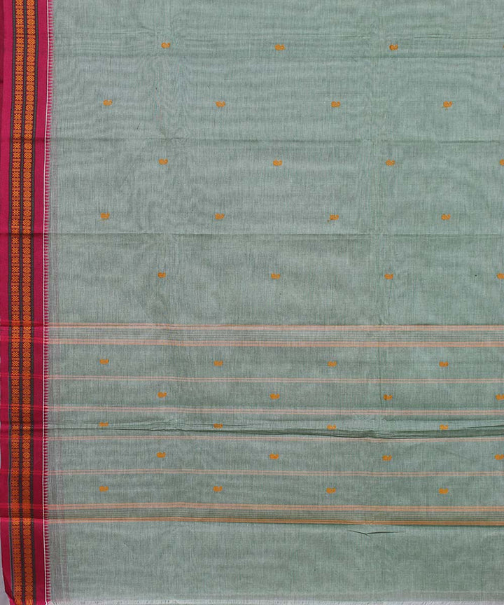 Pale green and pink rudrakshi cotton handwoven chettinadu saree