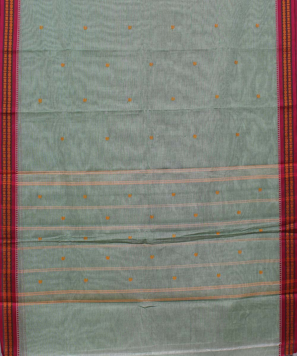 Pale green and pink rudrakshi cotton handwoven chettinadu saree