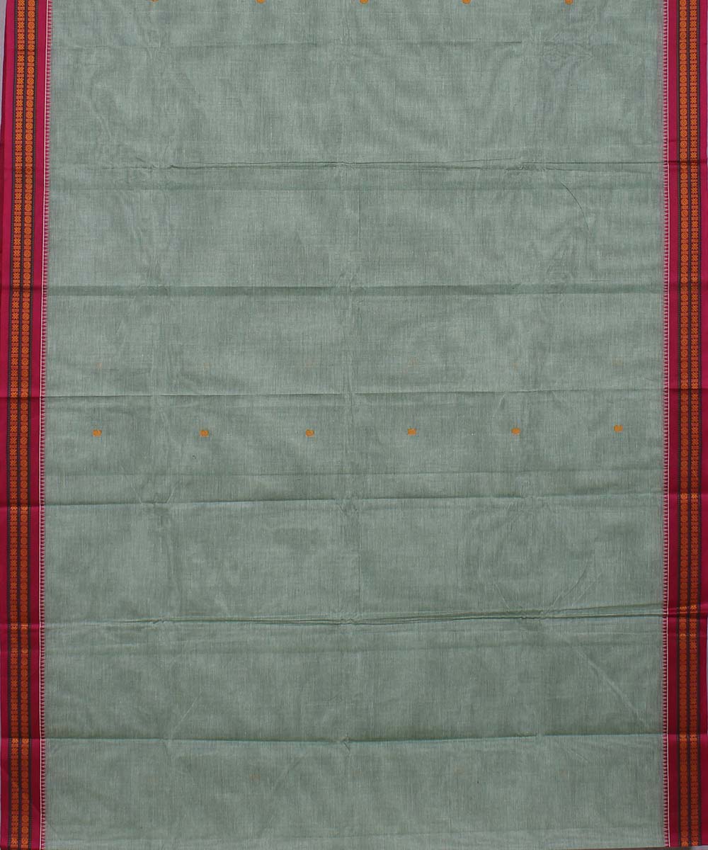 Pale green and pink rudrakshi cotton handwoven chettinadu saree