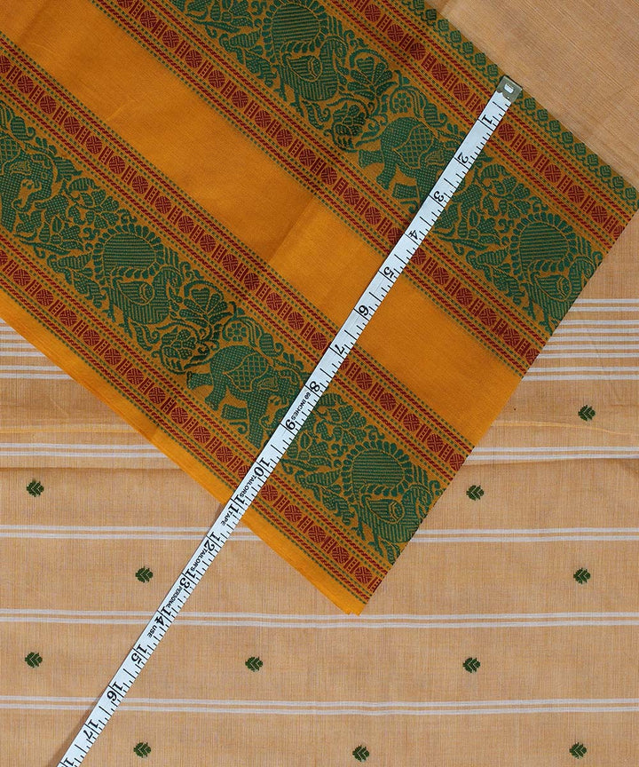 Saffron yaali vana singaram cotton handwoven chettinadu saree